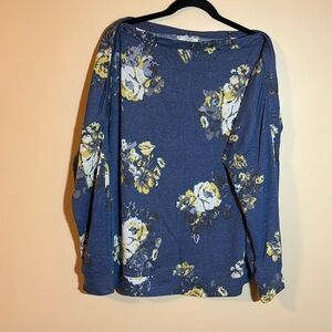 Heather blue and floral print sweatshirt